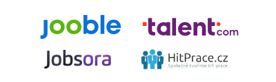Loga partnerských portálů - Jooble.org, Talent.com, Jobsora.com, HitPrace.cz